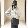 Chaqueta Corta de Algodón con Cuello Alto, Tejido de Punto Holgado, Patchwork, Estilo Coreano de Invierno, Chaqueta Abrigo de Algodón Cálida para Mujer, Persona Pequeña, Chaqueta Acolchada de Algodón a la Moda