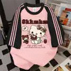 Camiseta de Manga Corta con Estampado de Gatito de Dibujos Animados y Parches de Tres Rayas para Mujer 2025 Verano Nuevas Camisetas de Pareja Estilo Ins