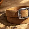 Cinturón vintage de gamuza para mujer, cinturón de cuero genuino mate de alta gama, perfecto para jeans y vestidos de otoño e invierno, con hebilla cuadrada