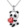 Joyería transfronteriza europea y americana lindo collar de panda cristal cuadrado con forma de corazón rosa collar de panda de circonita collar de cristal azul
