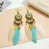 Pendientes Bohemios de Plumas Transfronterizos, Exquisitos Accesorios Florales Estilo Vacacional, Pendientes Largos con Borlas Estilo Étnico Retro