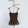 Top Camisola Leve de Corte Justo para Mulheres, Marrom Escuro/Rosa Lótus