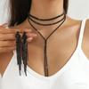 Colar Corrente de Garra Exagerada Estilo Europeu e Americano Multicamadas Borla de Strass Colar de Luxo Leve Colar de Corrente de Clavícula Distintivo para Festa de Jantar