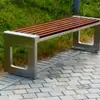 Silla de Parque de Acero Inoxidable Banco Exterior Patio Jardín Silla de Ocio Anti-Corrosión Respaldo de Madera Maciza Asiento Banco Cuadrado