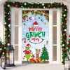 Decoración de Cubierta de Puerta de Navidad Tela Colgante Monstruo Peludo Verde Cubierta de Puerta Grinch Cortina de Puerta Grinch de Navidad Tapiz de Año Nuevo Juego de Puerta Fondo