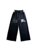 Pantalones de Chándal Baggy de Pierna Ancha con Bordado de Logo de Caballo Retro Americano, Cintura Doble, Estilo Bolsillo de Guadaña, Unisex, Holgados, Baggy, Pantalones Casuales