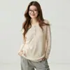 Suéter feminino de cashmere puro, gola Henley, meio abotoado, camada interna quente, corte solto, emagrecimento, elegante, base de malha