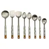 Conjunto de Utensílios de Cozinha com Espátula e Colher de Aço Inoxidável 201 para Uso Transfronteiriço, com Cabo de Madeira, Espátula, Escumadeira, Utensílios de Cozinha de Cinco Peças