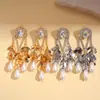 Pendientes de Perla de Imitación Chapados en Oro Real de 18 Quilates, Estilo Europeo y Americano, con Diamantes y Borlas de Gota de Agua, Pendientes de Moda de Alta Gama Transfronterizos