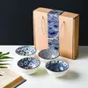 Nuevo Juego de Cuencos de Cerámica Azul y Blanco Estilo Japonés para Uso en el Hogar, Juego de Cuenco y Palillos de Porcelana Azul y Blanco Estilo Japonés para Regalo