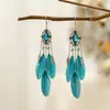 Brincos de Pena Boêmios Europeus e Americanos, Brincos de Franja Estilo Étnico Exagerado Retrô para Feriados, Acessórios de Viagem de Yunnan para Mulheres