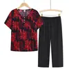 Traje de Manga Corta para Mujeres de Mediana Edad y Mayores, Camiseta Casual, Cuello Redondo, Ropa de Verano para Mamá, Ropa Transpirable para Casa, Pijama Exterior