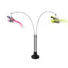 Caña para gatos con ventosa doble, pájaro de plumas simulado, varilla larga flexible, juguete interactivo extraíble para que el gato se divierta solo