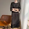 Vestido Redondo de Satén con Mangas Tres Cuartos de Nuevo Estilo Chino para Mujer, Primavera/Verano 2026, Vestido Suelto de Jacquard de Longitud Media