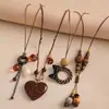 Collar con Colgante de Corazón con Estampado de Leopardo de Acrílico y Cuerda de Cuero Transfronterizo Europeo y Americano Estilo Vacaciones Étnicas Cadena para la Clavícula Adorno de Collar Sencillo para Mujeres