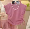 Conjunto de Vestido de Verão para Meninas 2025 Novo Estiloso Camiseta de Manga Curta Vestido de Princesa em Renda Conjunto de Duas Peças