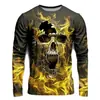 Camiseta de manga larga casual retro con calavera 3D para hombre, cuello redondo, pulóver, nuevo, transfronterizo, directo del fabricante