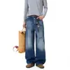 Jeans de Pierna Ancha con Botones Lavado Degradado, Vintage Desgastado, Corte Holgado, Largo Hasta el Suelo, Pantalones Casuales Americanos, Moda Masculina