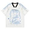 Roupas Masculinas Retrô Americano Gola V Estampa de Desenho Animado Camiseta de Manga Curta Feminina Verão Y2K Doce Sexy Top Drapeado