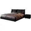 Cama Matrimonial Minimalista Moderna Tapizada en Piel Estilo Italiano Nuevo Habitación Principal Doble Cama Grande Piel Nappa Cama Sencilla Negra Gama Alta
