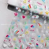 Pegatinas Populares para Uñas Nube Arcoíris en Relieve Líneas Conejito Lindo Primavera y Verano Versátiles Pegatinas de Dopamina Pegatinas para Uñas