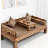 Sofá de Sala de Estar, Chaise Longue Esculpida em Madeira Maciça Estilo Antigo, Cama Luohan de Madeira de Ulmeiro de Uso Duplo para Apartamento Pequeno Inspirada no Zen, Novo Estilo Chinês