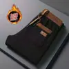 Pantalones de pana forrados de forro polar para hombre de invierno, marca de moda, corte holgado, pierna recta ancha, pantalones deportivos casuales con cordón para hombre