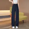 Pantalones rectos estrechos ajustados de principios de otoño 2026 estilo popular de cintura alta sueltos que realzan la altura de pierna ancha a la moda con caída para mujer