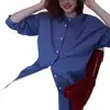 Camisa a cuadros azul para mujer, otoño, corte holgado, estilo retro y casual, camisa de manga larga, versátil y casual, top estilo preppy