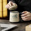 Taza de Oficina de Cerámica Gruesa Color Rojo Flint Vintage, Taza Personal de Gran Capacidad con Separación para Té y Agua con Tapa, Juego en Caja de Regalo para Uso en Casa