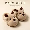 Pantufas de Algodão com Desenho de Veado Fofo Femininas de Inverno para Casa Interior Antiderrapantes Sola Grossa Quente Calcanhar Coberto Sapatos de Algodão Infantis