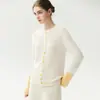 Otoño e Invierno Nuevo Estilo Pequeño Estilo Chanel Diseño de Botones Suéter de Cachemira Manga Larga Cárdigan Tejido para Mujer Bloque de Color Cuello Redondo Suéter Engrosado