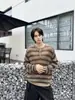 Tricô listrado de gola Henley manga longa estilo preguiçoso color blocking para homens, outono/inverno casual solto toque de alta qualidade suéter vazado moderno
