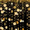Fio de Guirlanda de Papel Estrela e Redondo com Glitter Espelhado, Decoração de Papel Pendurada para Festa de Aniversário