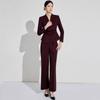 Moda de Primavera y Otoño Nuevo Diseño Ankora Rojo Sentido del Diseño Profesional Traje de Vestir para Mujer Cuello en V Elegante Estilo Diosa Molde