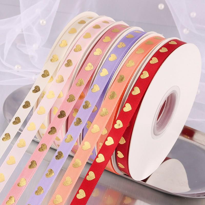 1cm烫金爱心丝带花束礼盒蝴蝶结礼品鲜花包装丝带缎带花束装饰