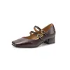 Zapatos Pequeños de Cuero Estilo Retro Francés Modelo Nuevo 2026 con Correa Única Zapatos Mary Jane, Punta Cuadrada, Tacón Grueso de 3.5cm