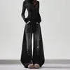 Calça Jeans Wide Leg com Strass Preto e Cinza Degradê, Cintura Alta e Cordão, Efeito Lavagem Vintage, Versátil, Emagrecimento, Comprimento Longo