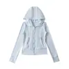 Sudadera con capucha ajustada protectora del sol, top de yoga, chaqueta tipo cárdigan + Pantalones rectos de cintura alta con cordón, conjunto deportivo