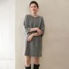 Vestido de Punto para Mujer Otoño e Invierno 100% Cachemira Pura Cuello Redondo Longitud Media Estilo Japonés Suéter de Punto Hasta la Rodilla Talla Única