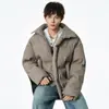 Chaqueta Corta de Invierno 2025 Abrigo de Algodón para Hombre, Chaqueta Acolchada de Estilo Americano con Cuello Alto para Otoño, Chaqueta de Cuero y Algodón Cool Biker de Calle