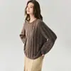 Suéter feminino de cashmere macio e confortável com gola redonda, malha trançada de caimento solto outono/inverno 2026, estilo novo, caimento relaxado
