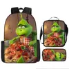Monstruo de Pelo Verde Grinch Transfronterizo Nueva Mochila Escolar Mochila de Dibujos Animados Set de Tres Piezas Bolso Estuche para Lápices