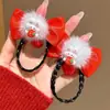 Horquilla de Cinta con Lazo de Flor de Pompón Rojo de Año Nuevo para Niñas y Bebés, Accesorio para el Cabello Estilo Chino Tradicional Hanfu