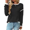 Nuevo Top Suelto de Bloques de Color con Cuello Redondo y Mangas Largas de Punto Sintético para Mujer, Transfronterizo de Amazon, Otoño/Invierno 2026, Europeo y Americano