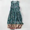 Vestido Casual de Algodão Puro com Estampa Digital Nova, Gola Redonda, Sem Mangas, Comprimento Médio, Para Mulheres, Verão na Praia