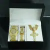 Moda Genial Conjunto de Collar con Colgante de Cruz Pulsera Reloj Caja de Regalo Traje Regalos Hermosos de Alta Gama para Hombres