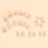 Puntas de Uñas Blancas Cuadradas Cortas Estilo Francés con Purpurina, Uñas Postizas Sencillas y de Alta Gama