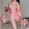 Tres de la noche lencería sexy nuevo kimono japonés de chifón estampado a la cintura traje uniforme pasión bata