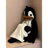 Conjunto de Pijama Engraçado de Pinguim com Veludo Espessado e Capuz Desenho Animado em Fleece Coral para Mulheres Inverno Novo Roupa de Casa Pelúcia para Mulheres
